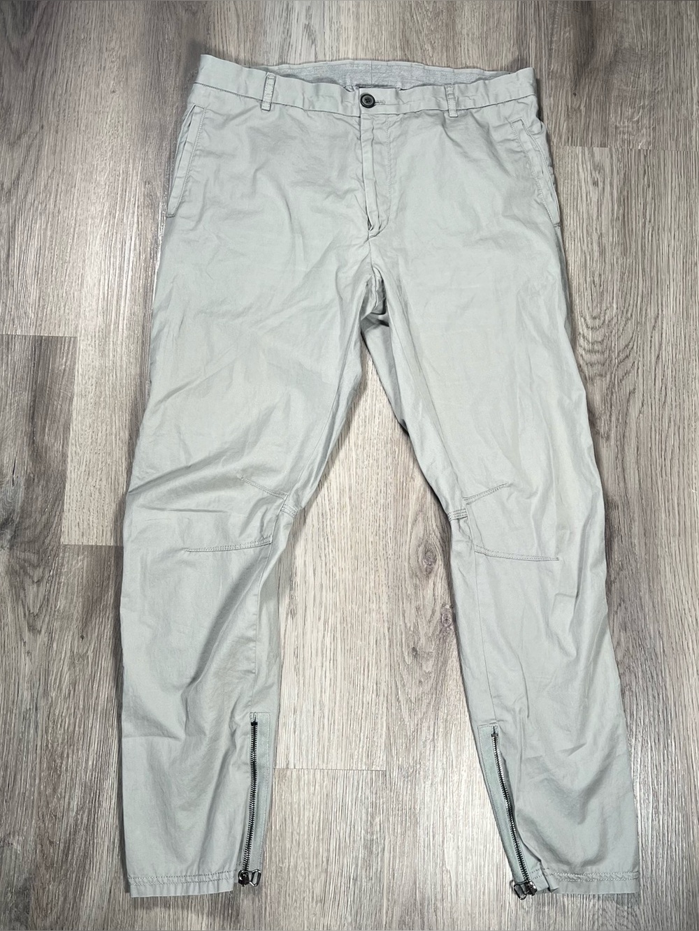 LANVIN Mens Size 32 US Grey Tapered Cotton Tousers Ankle Zip Flat Front Pants